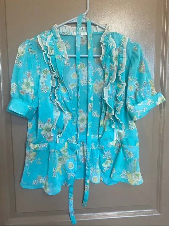 Cynthia Rowley Sheer Floral Ruffle Blouse - Picture 1 of 3